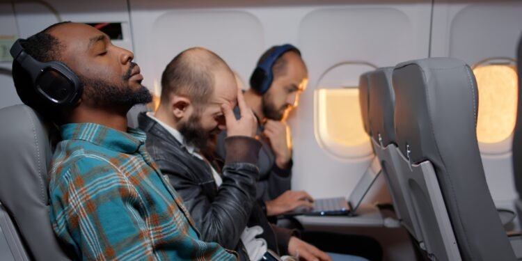 Kaip pasinaudoti lėktuvo tualetu, kai šalia sėdintis keleivis miega